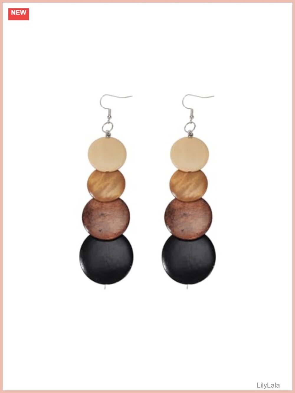 Wood Dangle Earrings Silver Hook Boho Hippie Long Drop